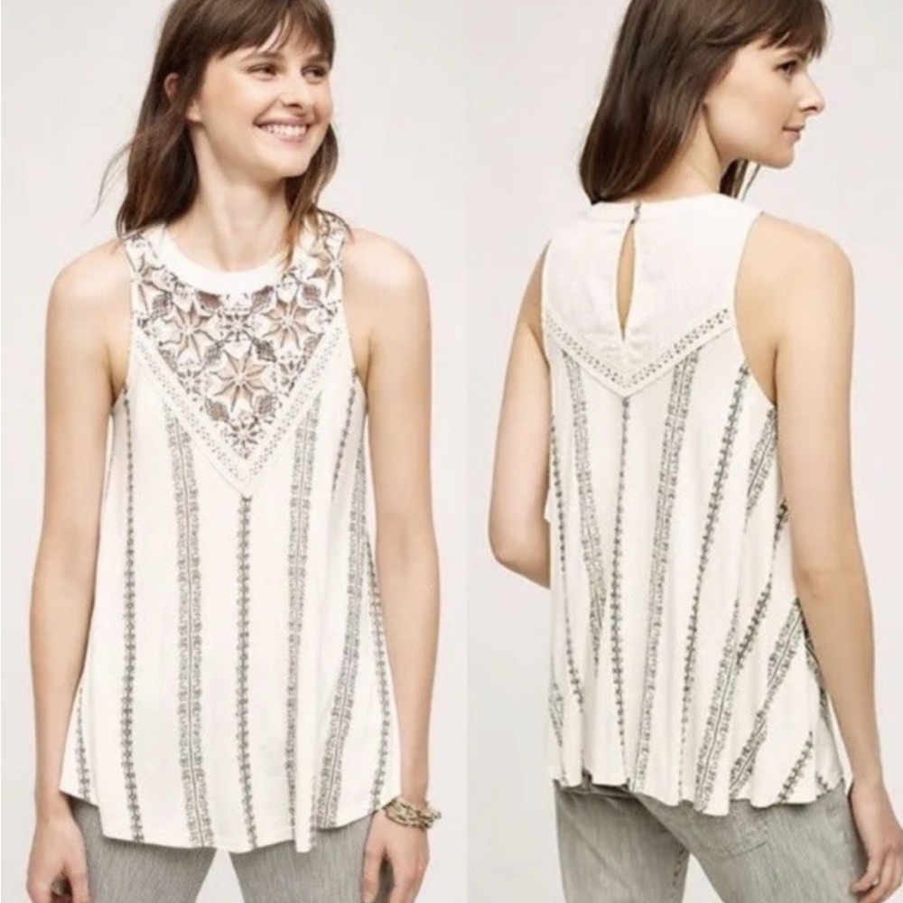 Anthropologie Akemi & Kin lawrie tank boho Macrame embroidered swing flowy MP